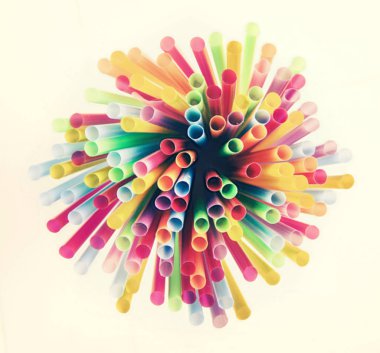 plastic drinking straws from above retro style 