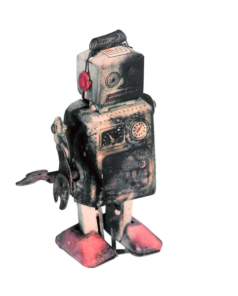 Robot infelice e picchiato isolato — Foto Stock