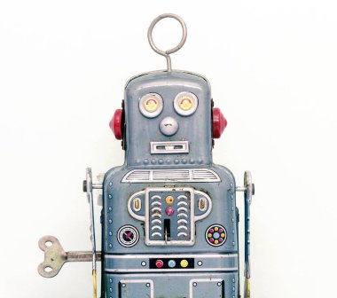 eski bir retro tin robot t baş çekim