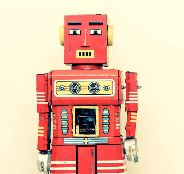 Retro roter Roboterkopfschuss — Stockfoto