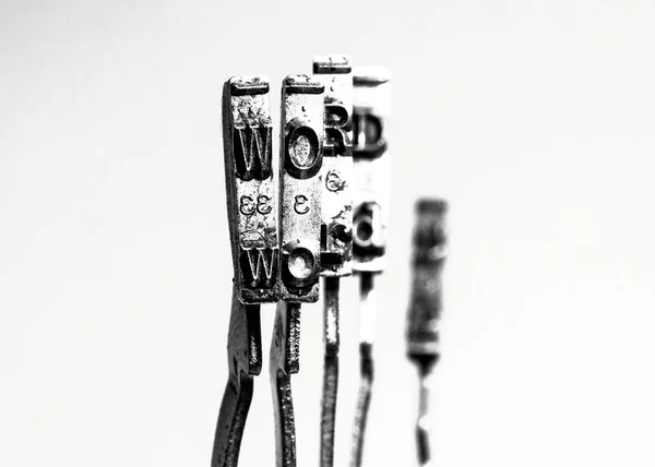 Velhos Martelos Máquina Escrever Palavra — Fotografia de Stock
