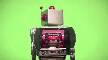 Yeşil ekranda önce sola sonra sağa dönen dönen bir robot.