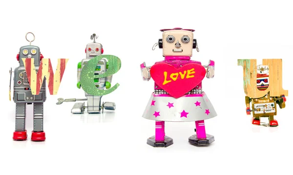 Nous Vous Aimons Robots Jouets Sur Blanc — Photo