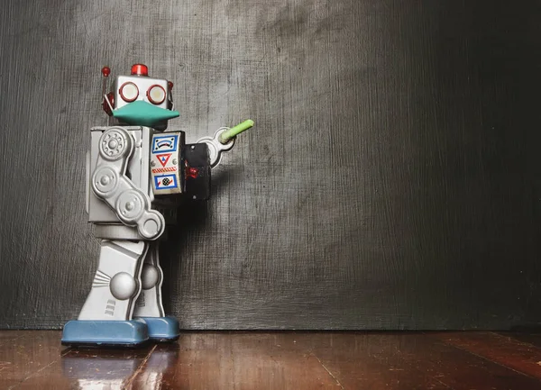 Retro Robot Teacher His Blackboard — Stock Photo, Image