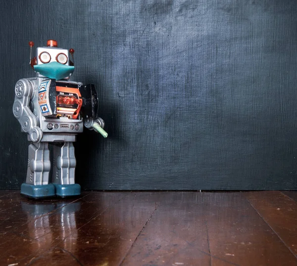 Retro Robot Teacher His Blackboard — Stock Photo, Image