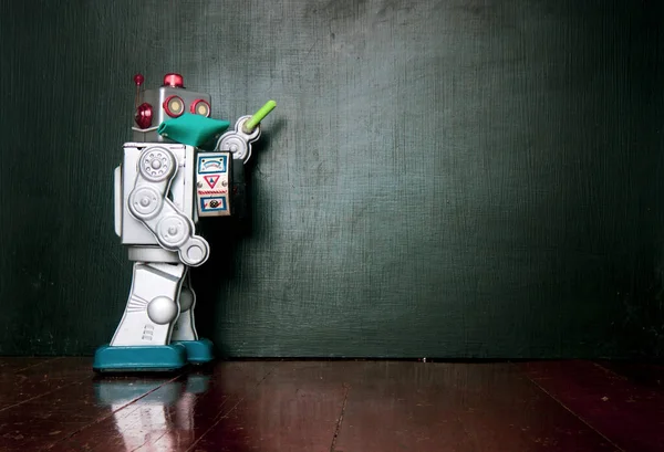 Insegnante Robot Retrò Sua Lavagna — Foto Stock