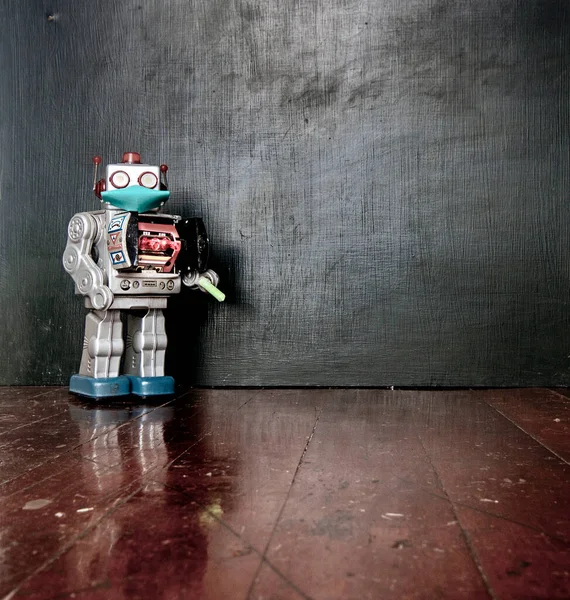 Retro Robot Teacher His Blackboard — Stock Photo, Image