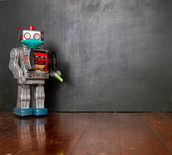 Retro Roboter Lehrer Und Seine Tafel — Stockfoto