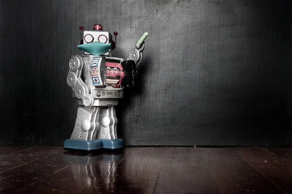 Retro Robot Učitel Jeho Tabule — Stock fotografie