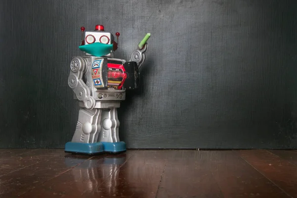 Retro Robot Teacher His Blackboard — Stock Photo, Image