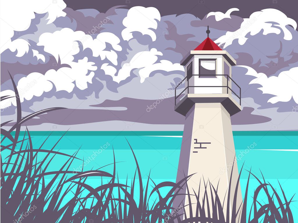 Summer lighthouse. seascape. outdoor. vector illustration