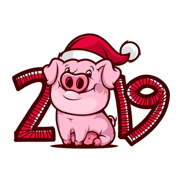 Cartoon Pig 2019 Year Icon Vector Fully Editable File — Stock Vector