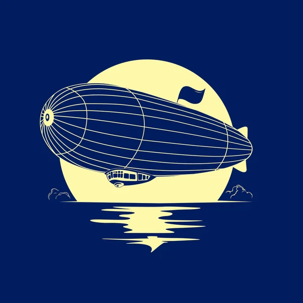 Dirigible Dirigible Con Luna Llena — Vector de stock