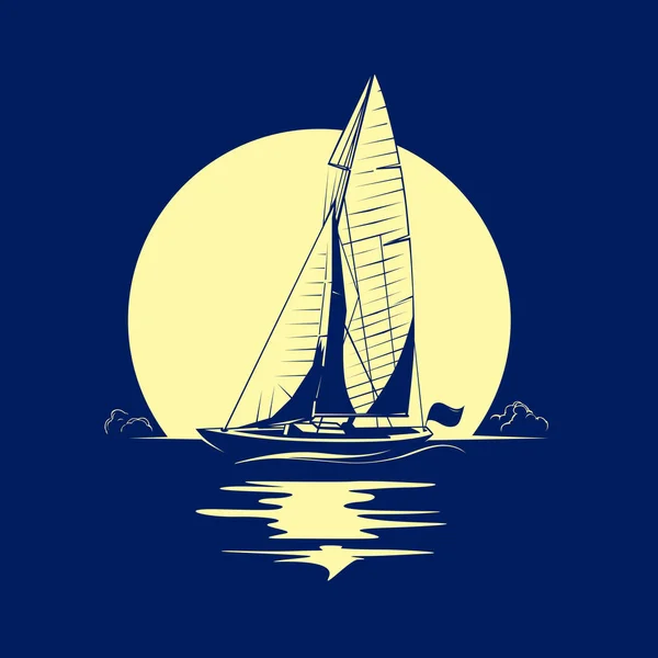 Ocean Yacht Fool Moon — Stock Vector