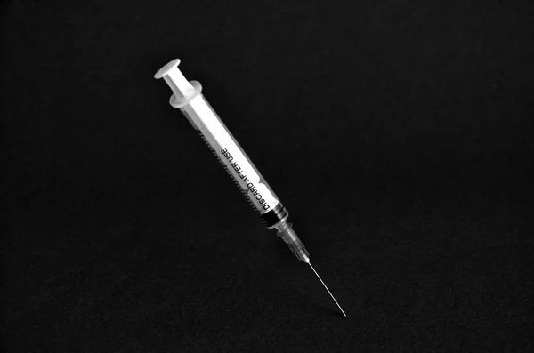 Syringe Isolated Black Monochrome Image — Stock Photo, Image