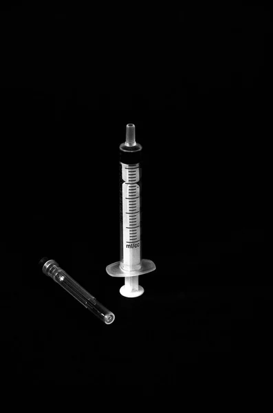 Syringe Isolated Black Monochrome Image Royalty Free Stock Photos