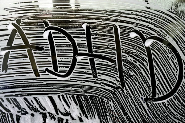 Testo Adhd Modelli Schiuma Lavaggio Auto Finestrino Dell Auto Immagine — Foto Stock