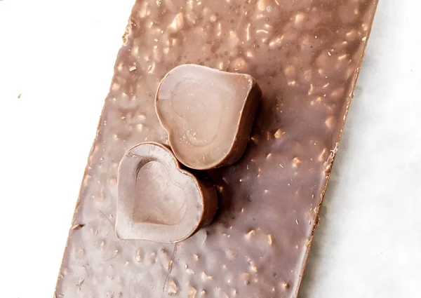 Corações Chocolate Doce Chocolate Avelã Inteiro — Fotografia de Stock