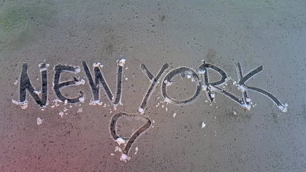 Text New York Auf Einem Frostigen Glas Bild Von Einem — Stockfoto