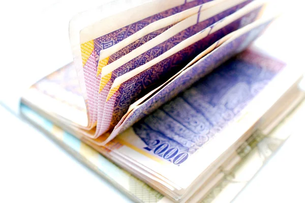 Nota Dinheiro Curência Denar Macedónia Branco — Fotografia de Stock