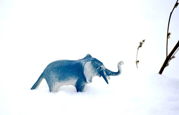 elephant toy figurine on snow, climate change concept,image