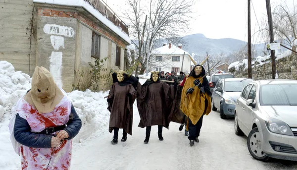 Vevcani Macedonia Enero 2019 Atomosfera General Con Participantes Disfrazados Carnaval — Foto de Stock
