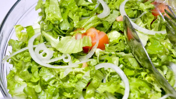 Saláta Saláta Hagyma Paradicsom Kép — Stock Fotó