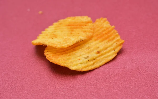 Potato Chips Spiced Hot Chilli Pepper Red Background Image — Stock Photo, Image