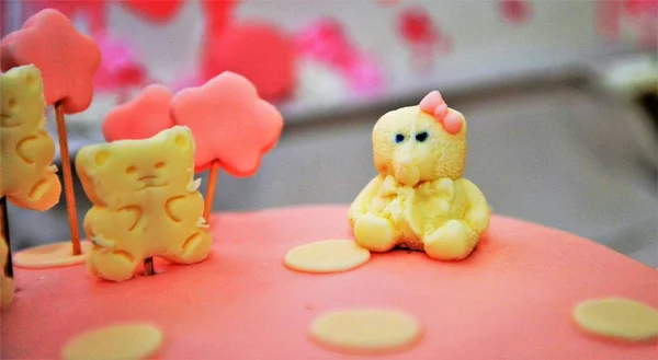 장식 요소와 핑크 생일 케이크 — 스톡 사진
