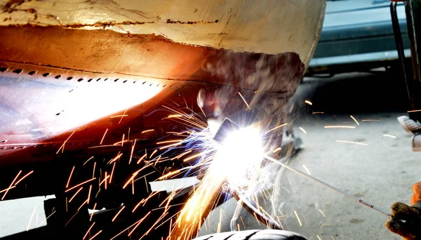 Schweißen Stahl, Eisen Metallplatte — Stockfoto