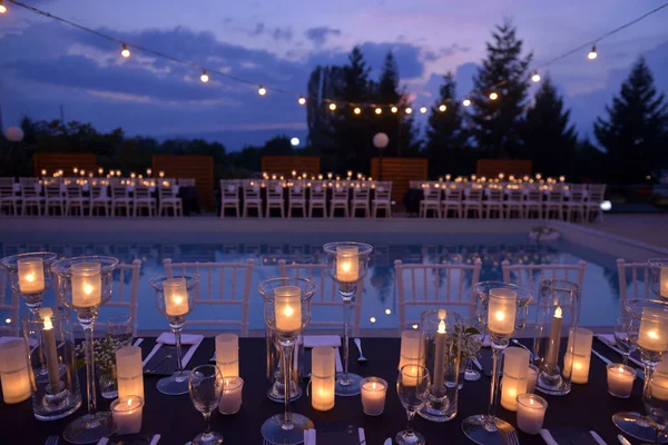 Abendessen Bei Einer Hochzeit Bei Nacht Bild — Stockfoto