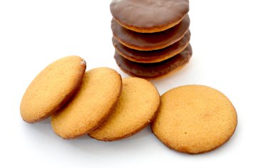 chocolate wafer snack on white, food theme