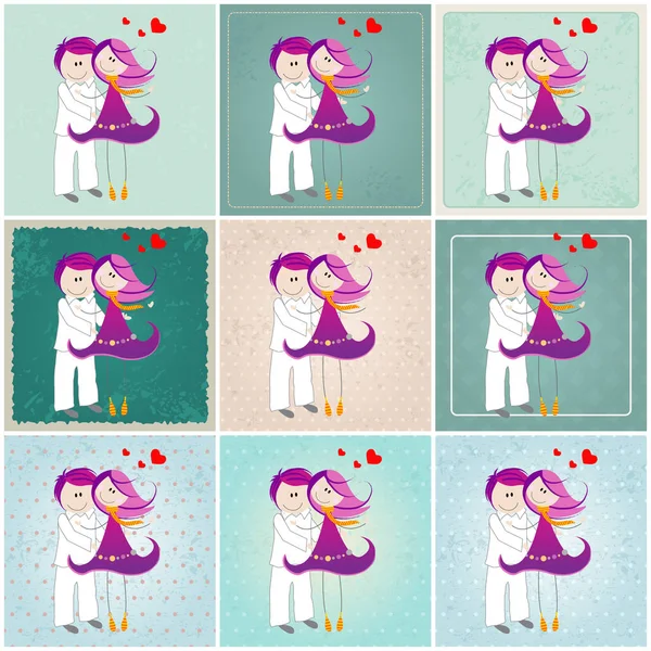 Ensemble Illustrations Vectorielles Mignon Couple Style Dessiné Main Amoureux — Image vectorielle