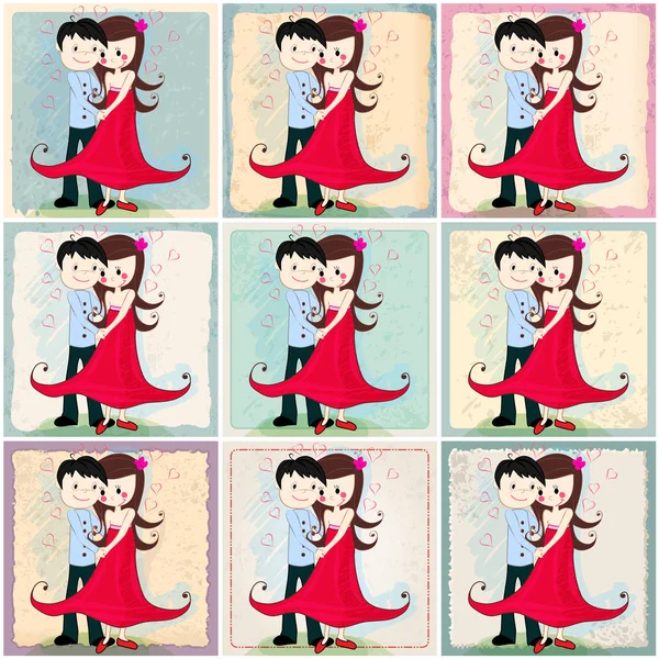 Ensemble Illustration Vectorielle Mignon Couple Style Dessiné Main Amour — Image vectorielle