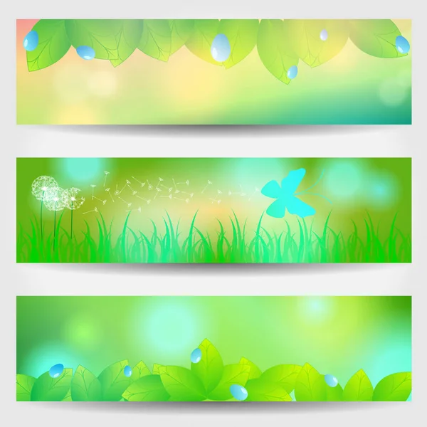 Uppsättning av vackra gröna våren banners — Stock vektor
