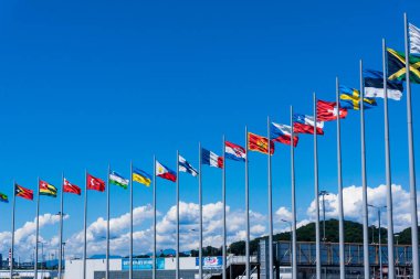 Soçi, Rusya - 16 Mayıs 2016. Olympic Park. Ülke bayrakları