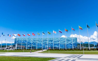 Soçi, Rusya - 16 Mayıs 2016. Olympic Park. Ülke bayrakları