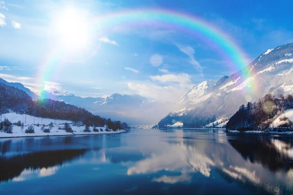 Hermoso Paisaje Invierno Con Arco Iris —  Fotos de Stock