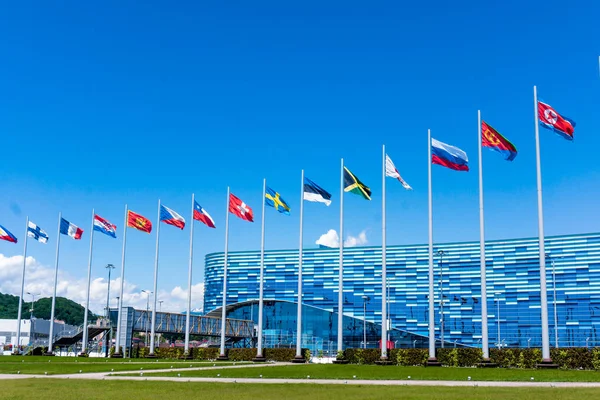 Soçi, Rusya - 16 Mayıs 2016. Olympic Park. Ülke bayrakları