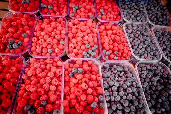 Φρούτα Μούρων Στα Καλάθια Μια Αγορά Μικτή Μούρα Οικολογική Αγορά — Φωτογραφία Αρχείου