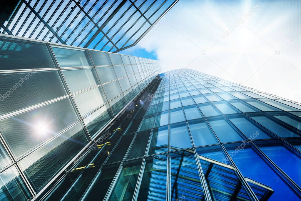 steel blue glass high rise building skyscrapers