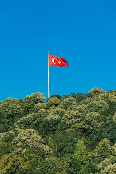 Turkish Flag Waving Blue Sky — Stock Photo, Image