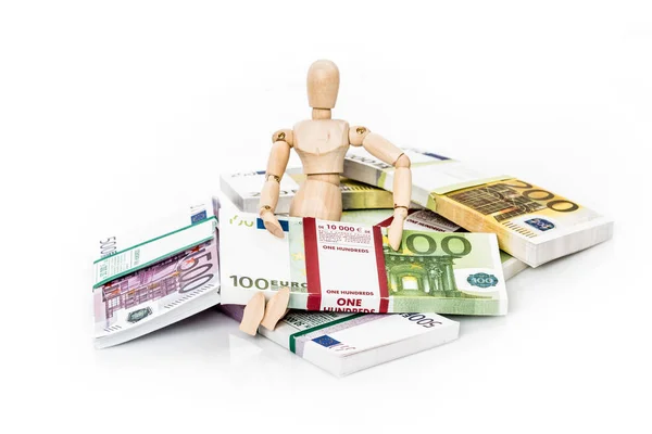 Holzfigur Und Eurogeld — Stockfoto