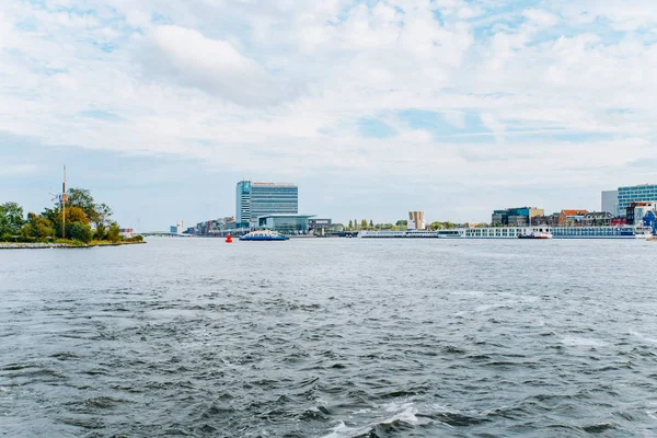 Panorámás Kilátás Nyílik Hajó Amszterdam — Stock Fotó