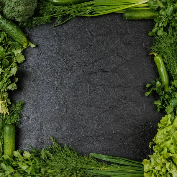 Une Nourriture Saine Légumes Sur Fond Bois Noir — Photo