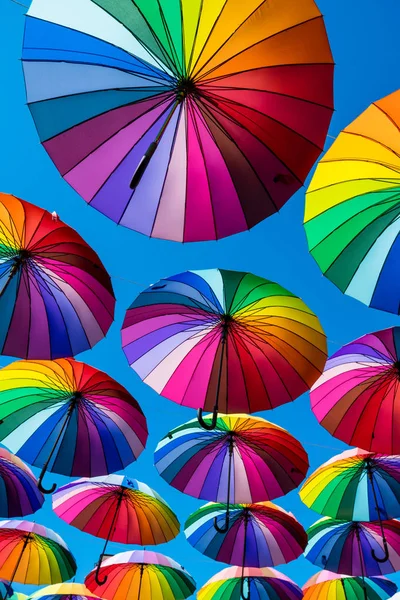 Viele Bunte Regenschirme Schutz Der Regenbogenhomosexualität — Stockfoto
