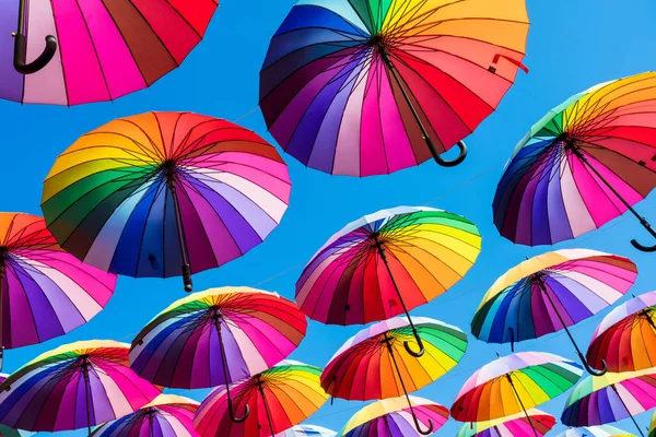 Viele Bunte Regenschirme Schutz Der Regenbogenhomosexualität — Stockfoto