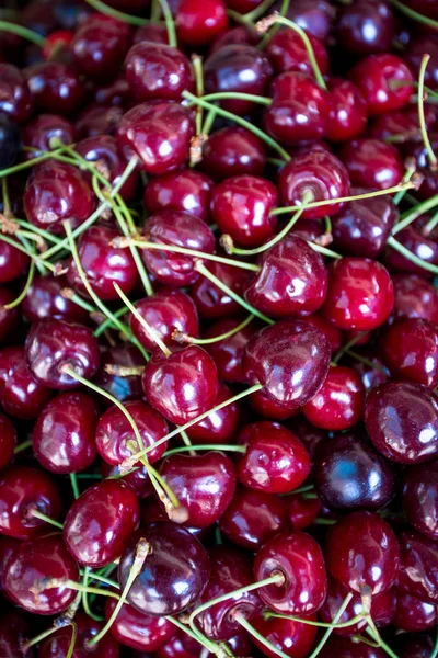 Cerezas Rojas Frescas Fondo Cerezas Maduras — Foto de Stock