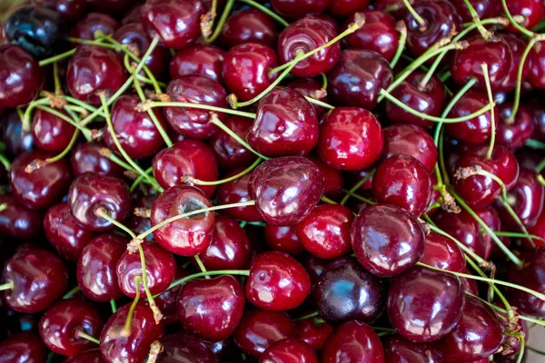 Fondo Cereza Roja Cerezas Rojas Maduras Deliciosas — Foto de Stock