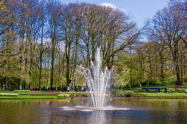 Lisse, Países Bajos - 18 de abril de 2016: Gente y lago en el parque —  Fotos de Stock